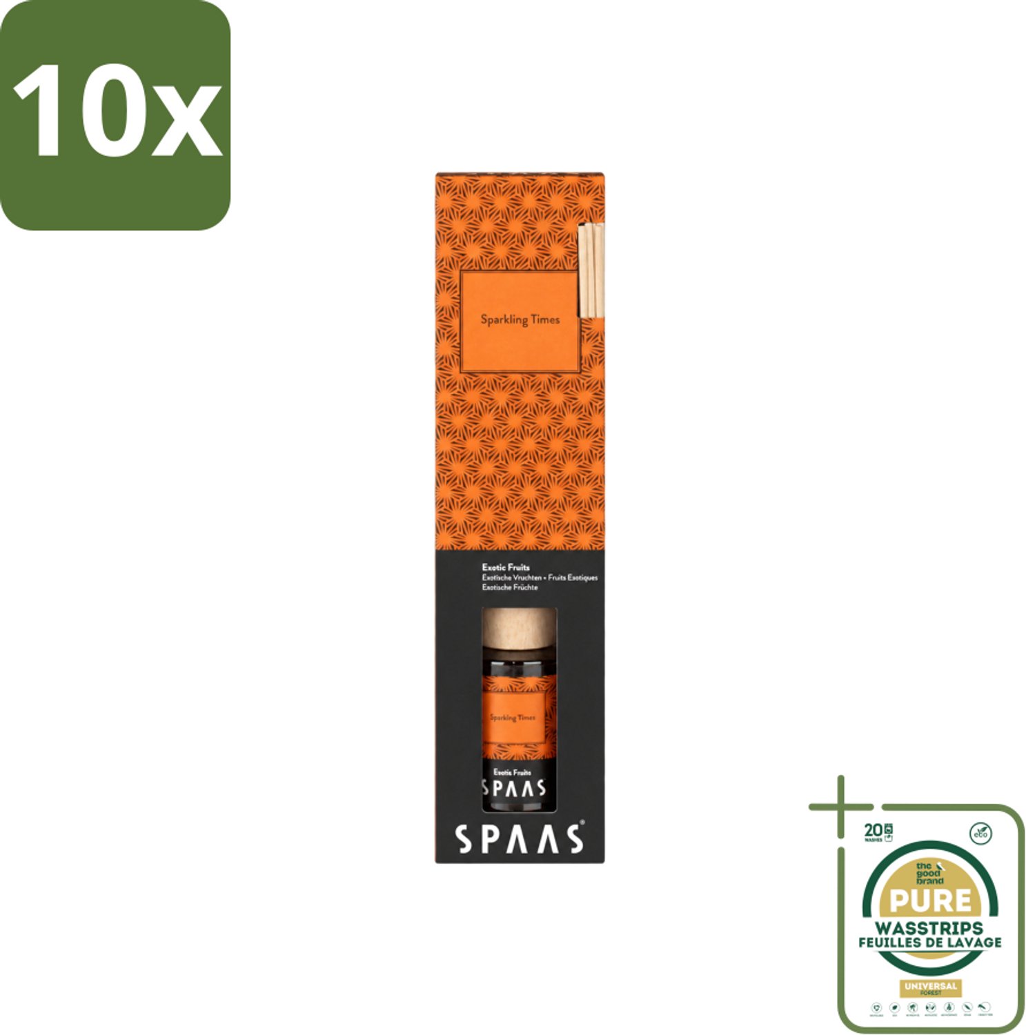 10 x Spaas - Geurstokjes - Sparkling Times - Exotische Vruchten - 80 ml - Wasstrips - Geurstokjes - Exotische Geur - Fruitige Geur - Spaas Geurstokjes - Sparkling Times