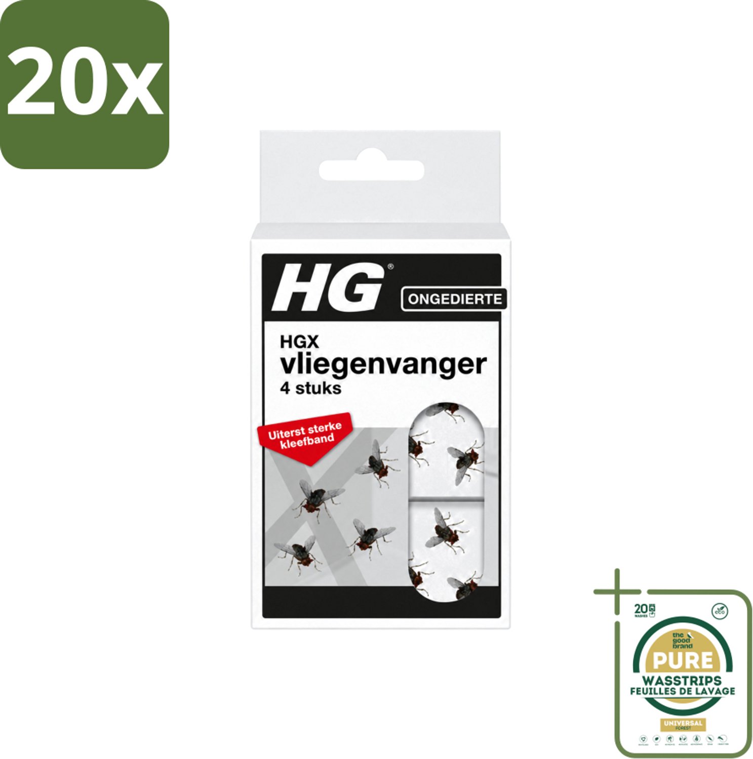 20 x HG X - Vliegenvanger - Uiterst Sterke Kleefband - 4 Vliegenvangers - Wasstrips - Vliegenvanger - Kleefband - Vliegen Vangen - Geurloze Kleefband - Veilige Vliegenvanger