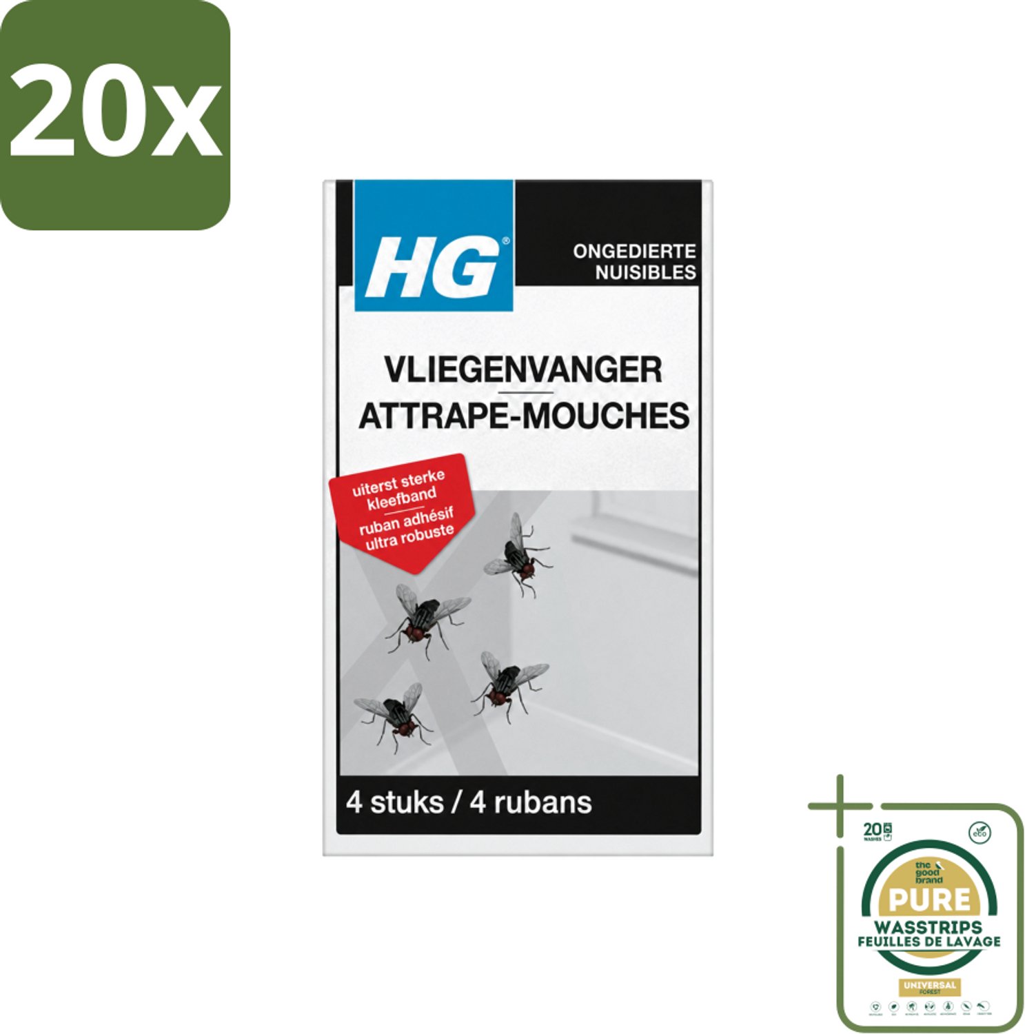 20 x HG X - Vliegenvanger - Sterke Kleefband - 4 Vliegenvangers - Wasstrips - Vliegenvanger - Vliegen Vangen - Kleefband - Vliegbestrijding - Vliegbeheersing