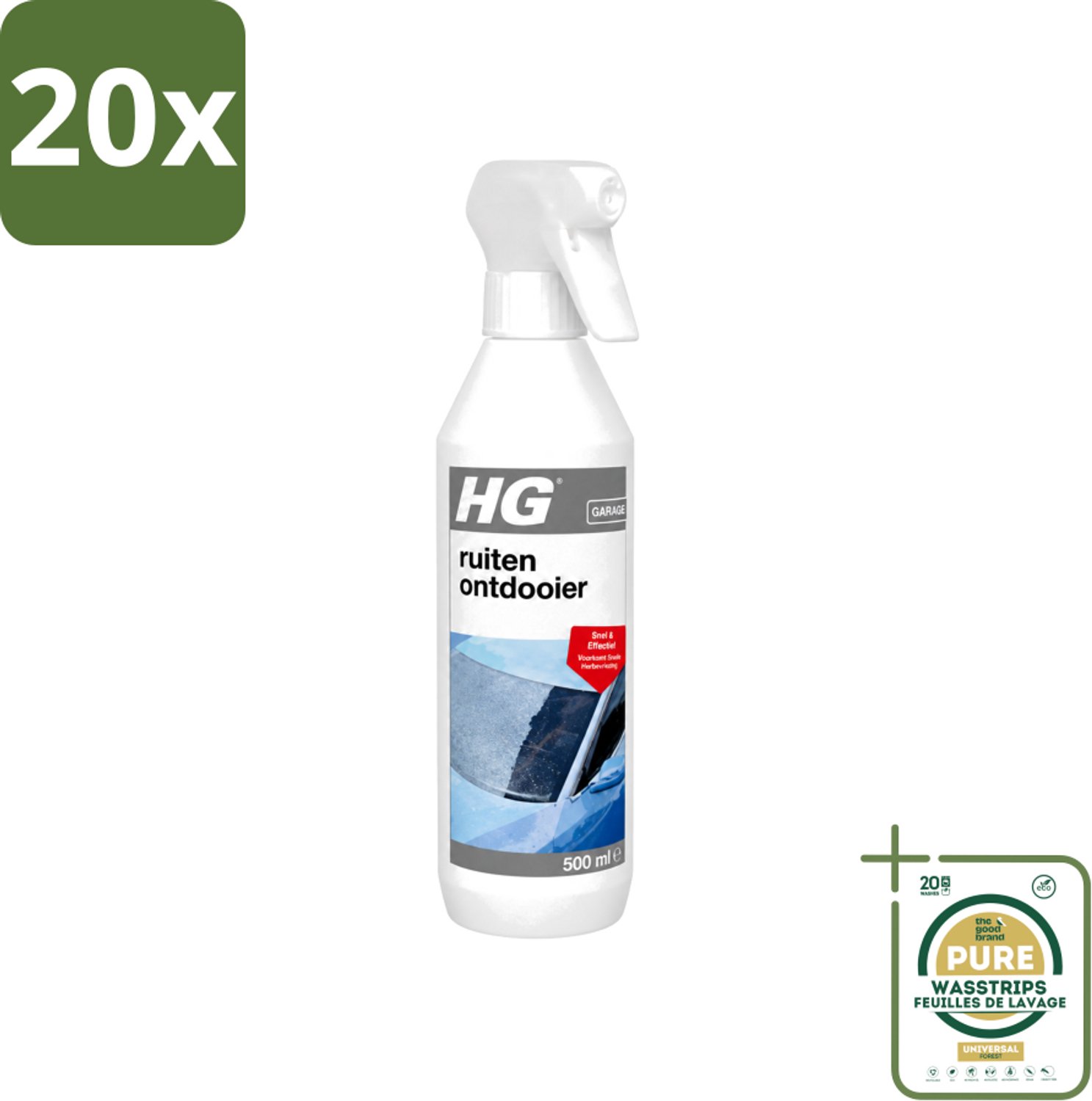 20 x HG - Ruitenontdooier Spray - Snel & Effectief - Voorkomt Snelle Herbevriezing - 500 ml - Wasstrips - Ruitenontdooier - Sneeuw En Ijs Verwijderen - Bevroren Ruiten Verwijderen - Herbevriezing Voorkomen - Auto Ruiten Ontdooien