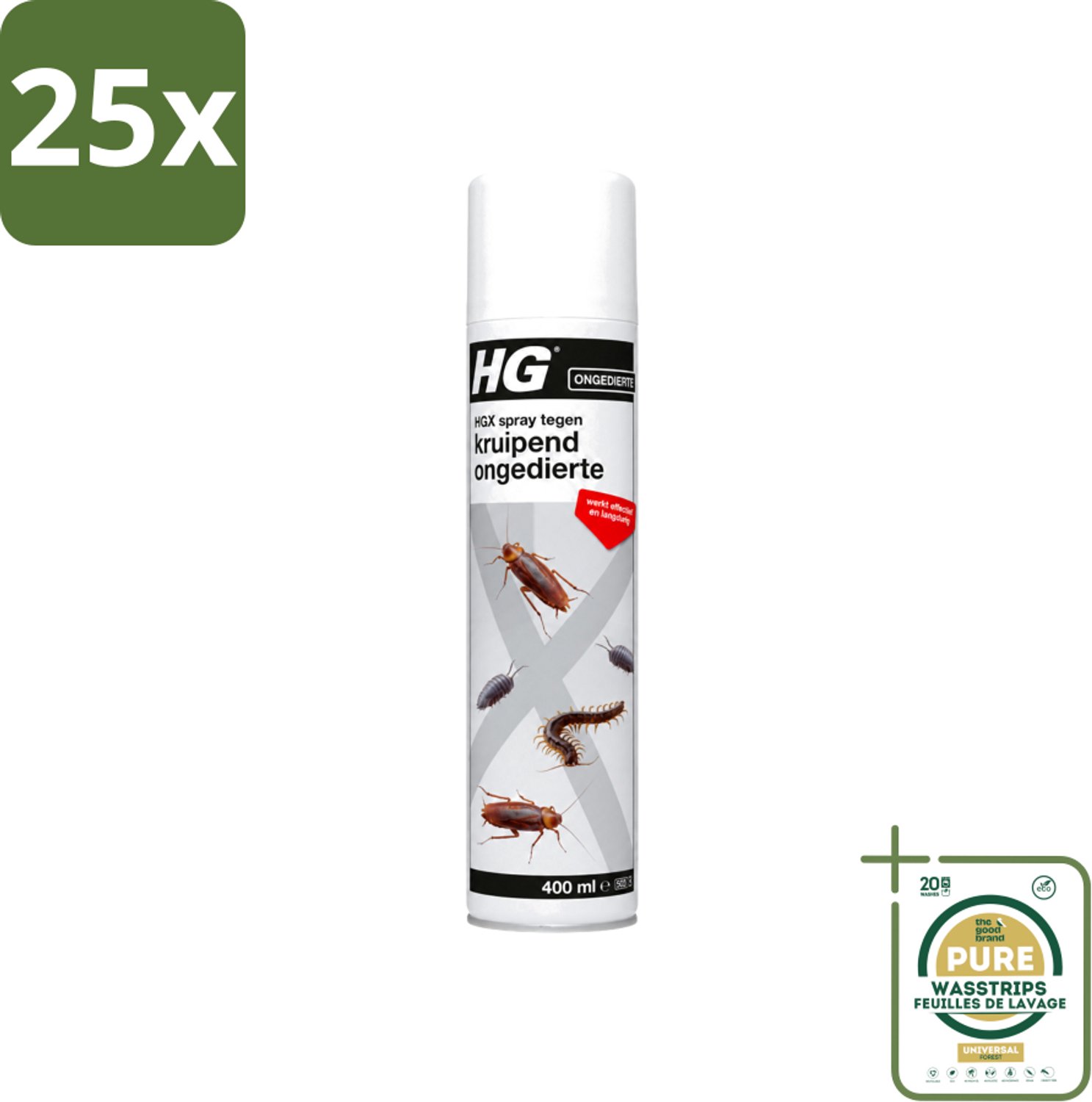 25 x HG X - Spray tegen Kruipend Ongedierte - Effectieve Bestrijding - 400 ml - Wasstrips - Kruipend Ongedierte Bestrijding - Mieren Bestrijding - Kakkerlak Bestrijding - Tapijtkever Larven Bestrijding - Pissebed Bestrijding