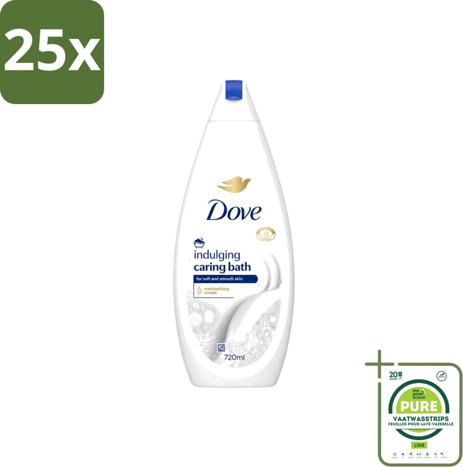 25 x Dove – Badcrème – Indulging Cream – 720 ml - Grootverpakking - Vaatwasstrips - Badcrème - Badcrème 720 Ml - Badcrème Voor Huid - Badcrème Voor Zintuigen - Badcrème Met Glycerine