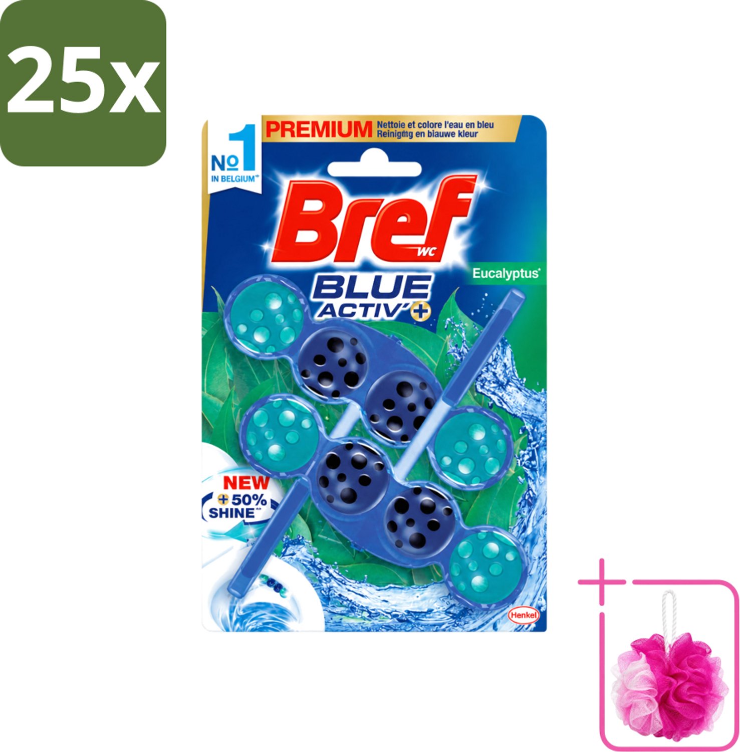 25 x Bref WC - Blue Activ' - Toiletblok - Eucalyptus - 2 Blokken - Bulkverpakking - Toiletverzorging - Douchemop - Toilet reinigen