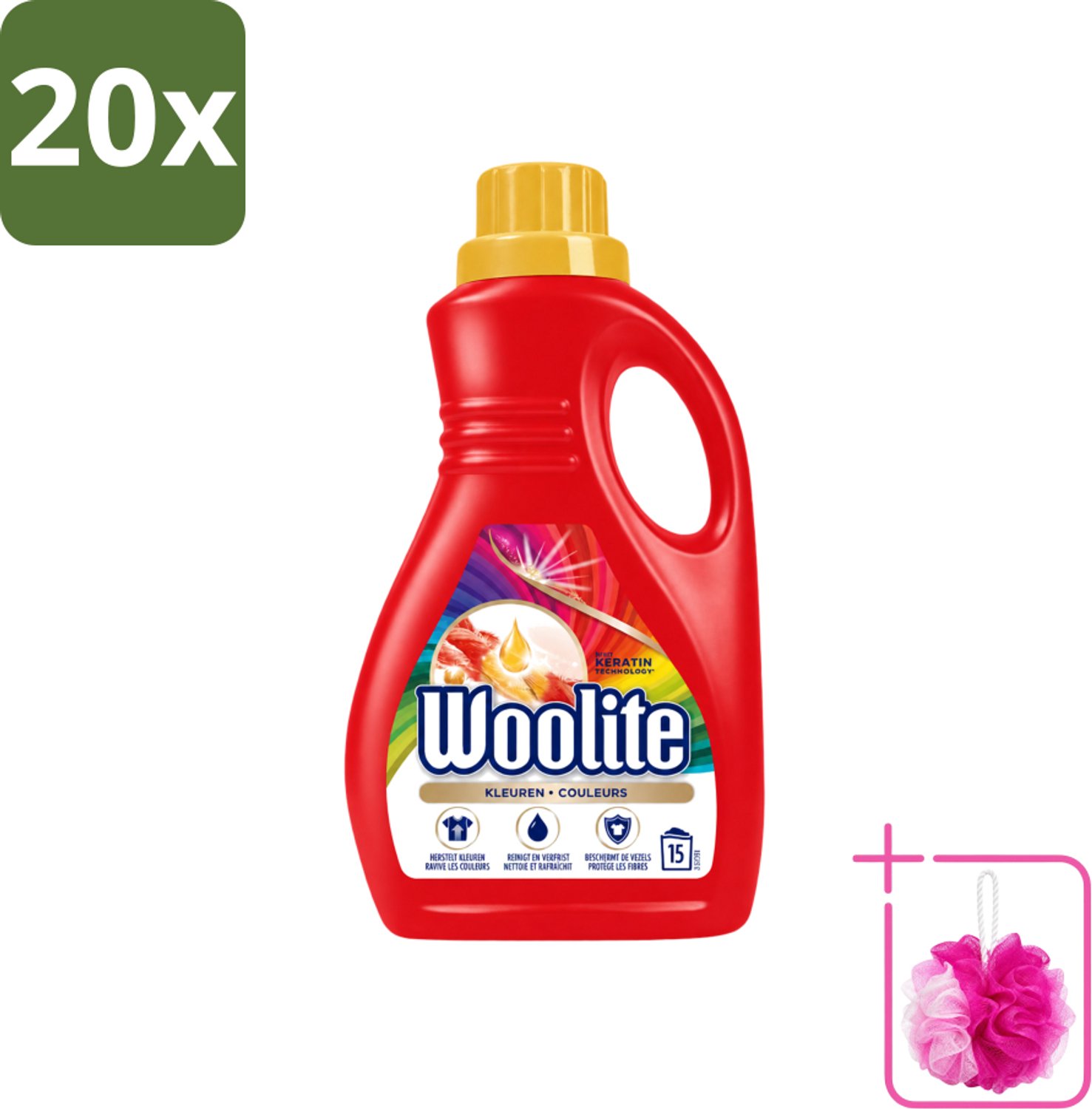 20 x Woolite Color - Vloeibaar Wasmiddel - Met Keratine - Gekleurde Was - 15 Wasbeurten - 0,9L - Bulkverpakking - Gekleurde was - Douchemop - Keratine wasmiddel