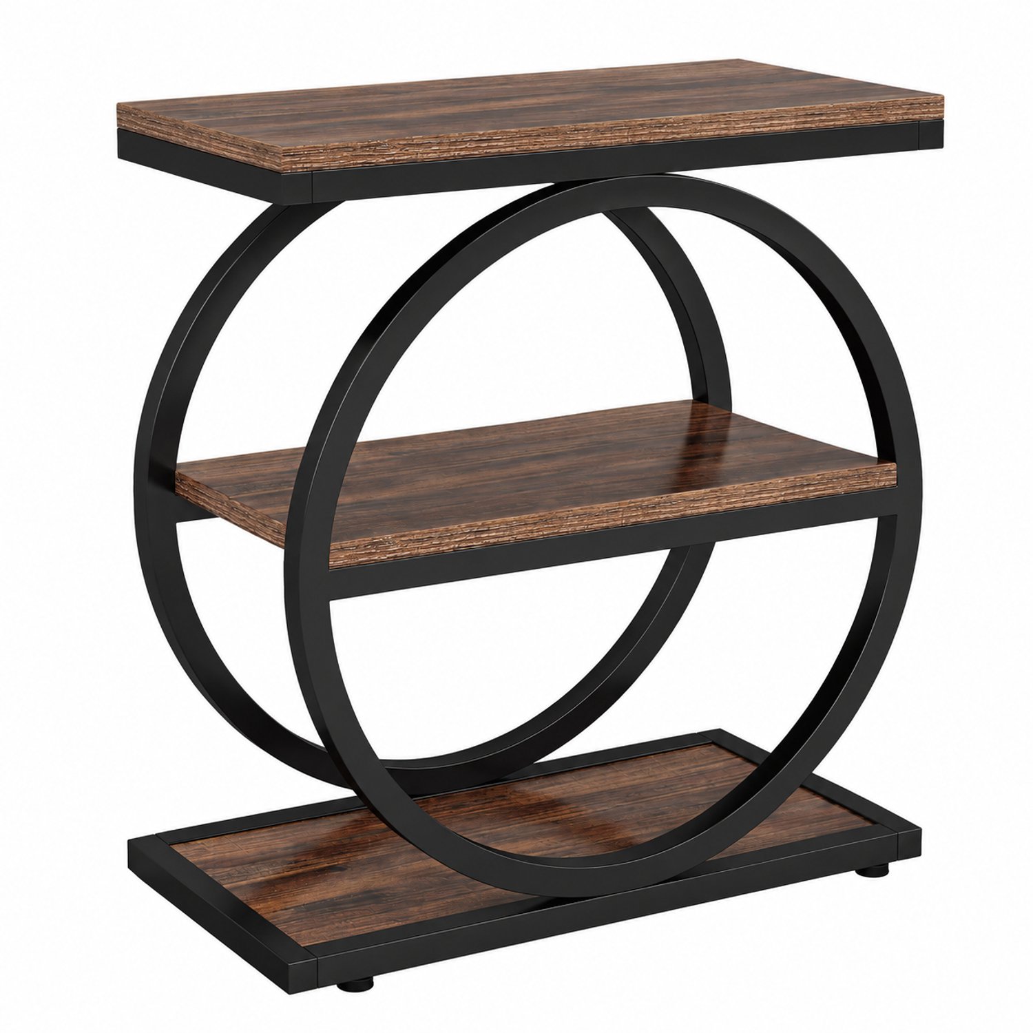 MokoHub Bijzettafel 3-Laags met Opbergplanken - Industrieel - Houten Bank - Metalen Frame - 30x60x65cm - Donkerbruin