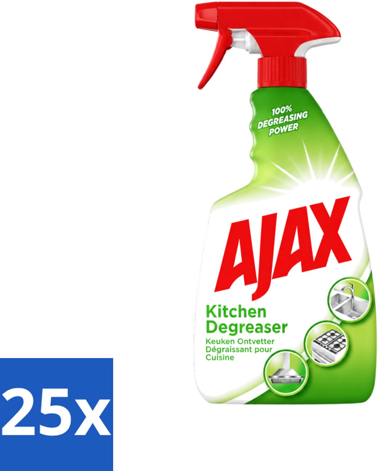 25 x Ajax - Keuken Ontvetter Spray - Verwijdert Hardnekkig Vet - 750 ml - Voordeelverpakking - 25 stuks