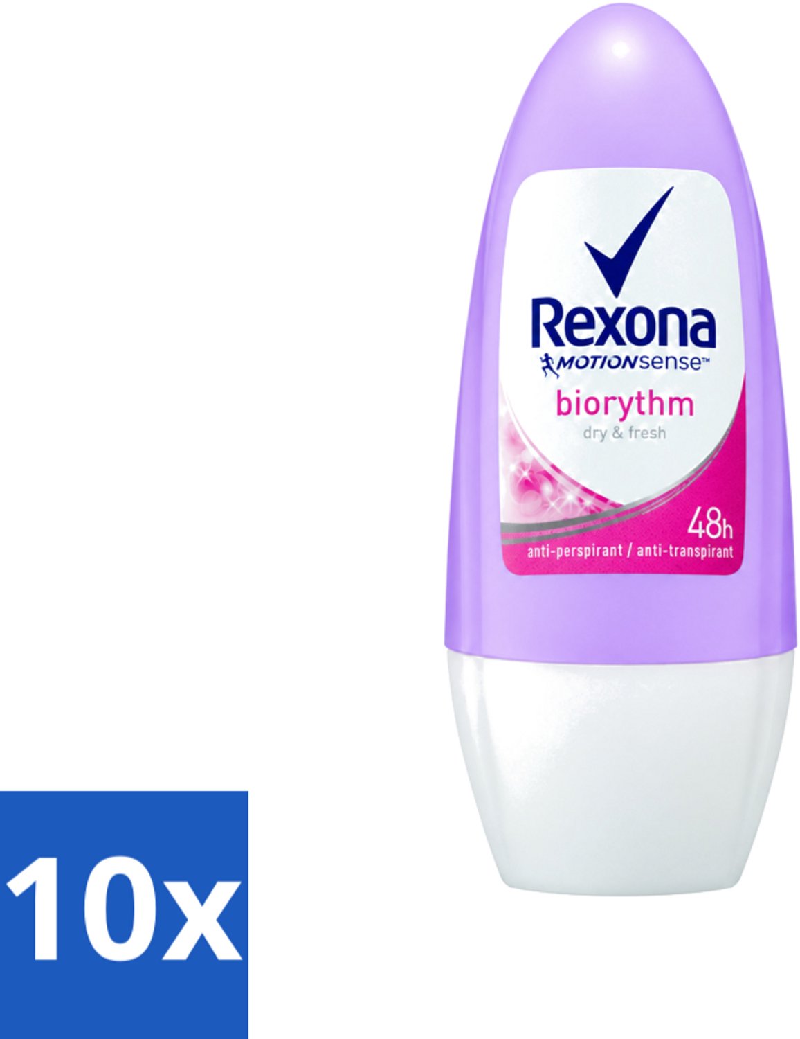 10 x Rexona - Biorythm - Deo Roll-on - Anti-transpirant - Anti-perspirant - 50 ml - Voordeelverpakking - 10 stuks