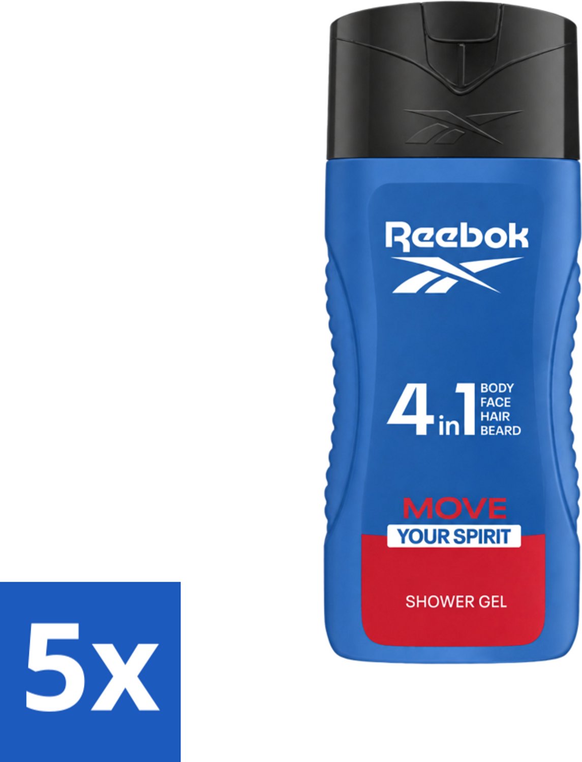 5 x Reebok - Move Your Spirit - Douchegel - 4 in 1 - 400 ml - Voordeelverpakking - 5 stuks