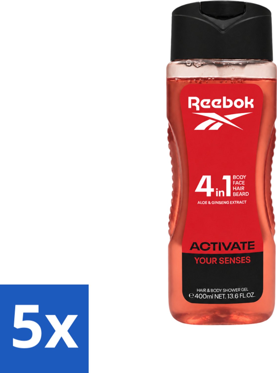 5 x Reebok - Activate Your Senses - Douchegel - 4 in 1 - 400 ml - Voordeelverpakking - 5 stuks