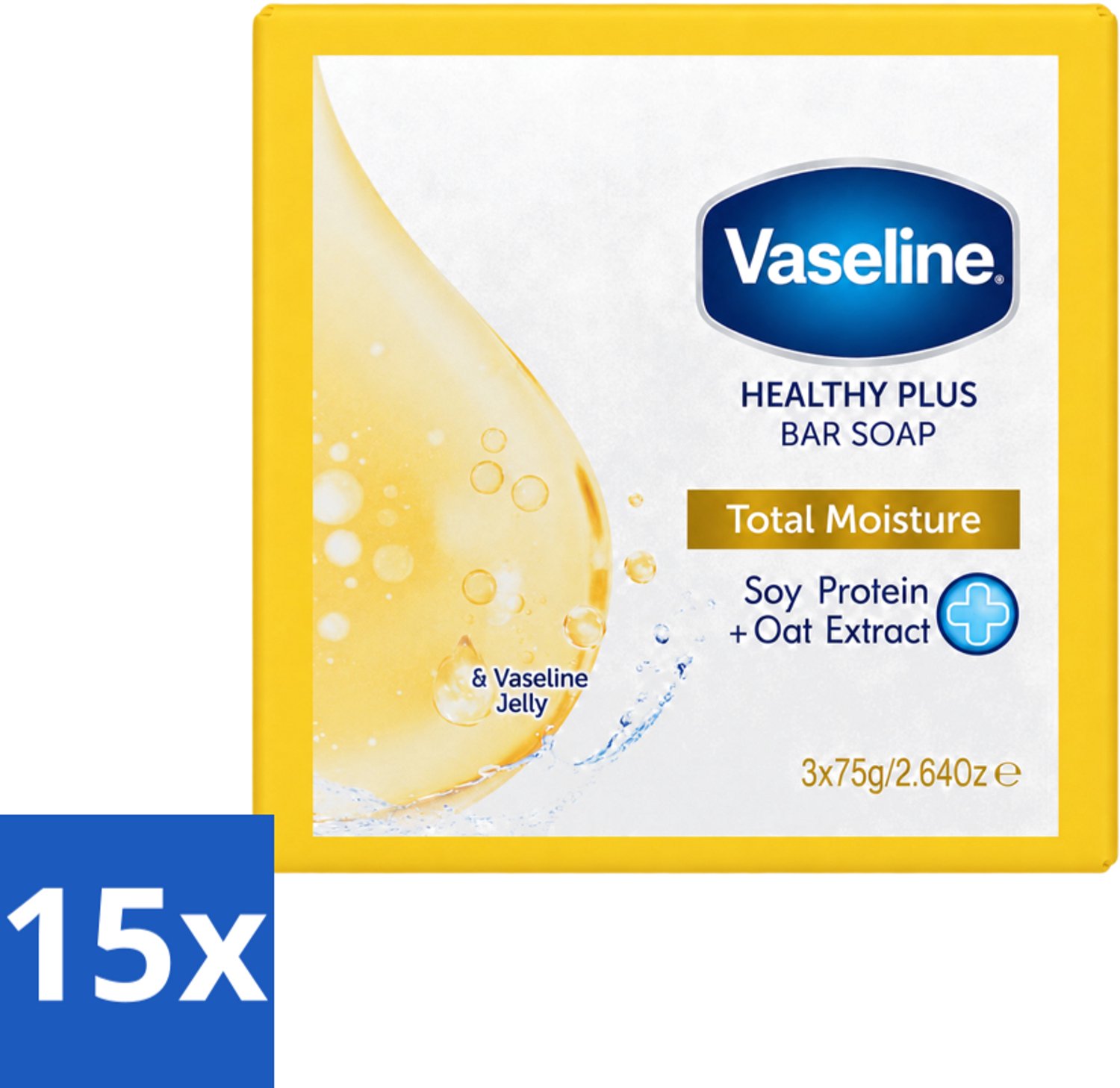 15 x Vaseline - Total Moisture - Zeeptablet - Healthy Plus - 3x75 g - Voordeelverpakking - 15 stuks