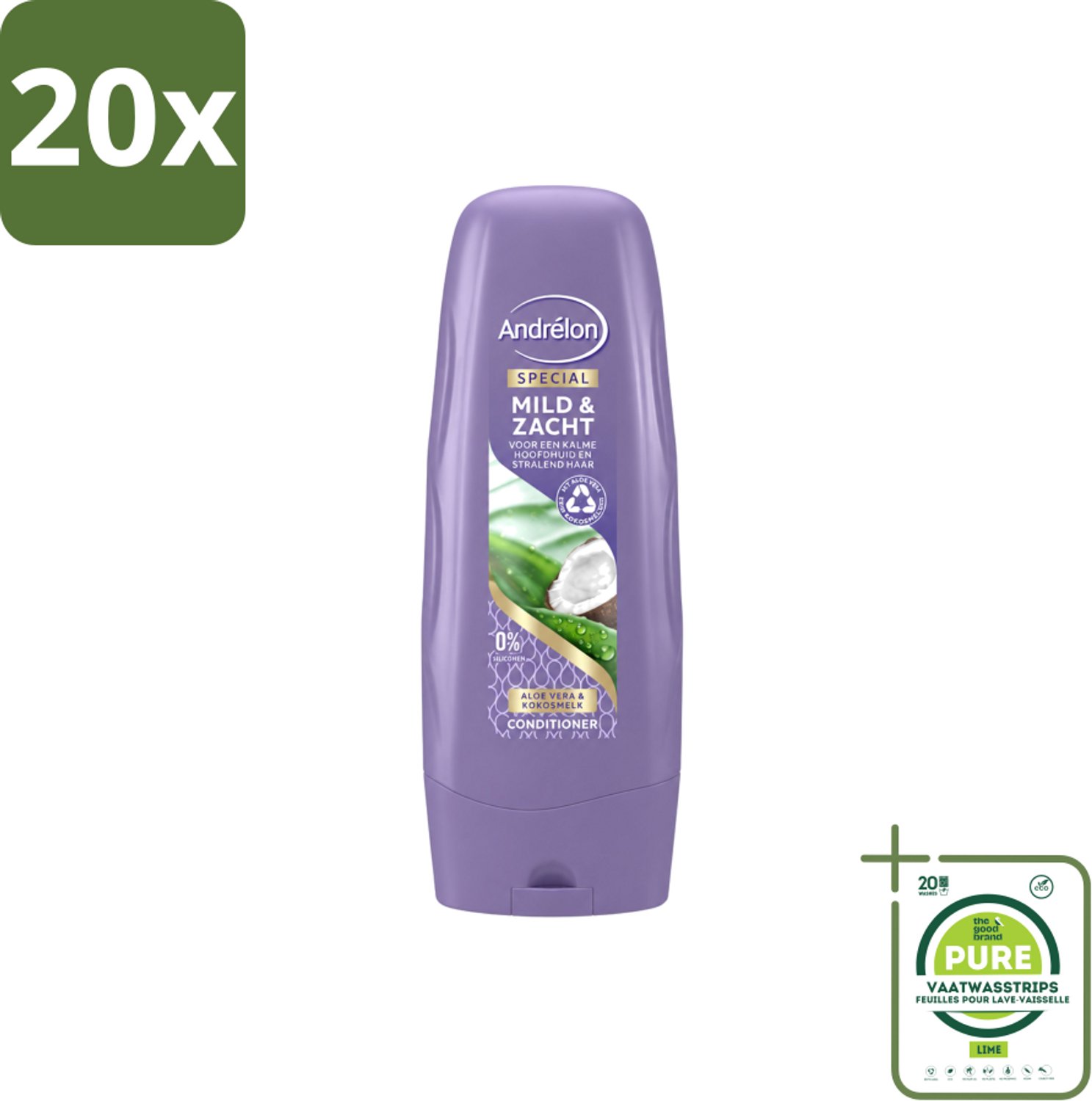 20 x Andrélon - Mild & Zacht - Conditioner - Voor Gevoelige Hoofdhuid - 300 ml - Grootverpakking - Vaatwasstrips - Gevoelige Hoofdhuid - Droge Hoofdhuid - Mild Haarverzorging - Zachte Haar - Glanzend Haar