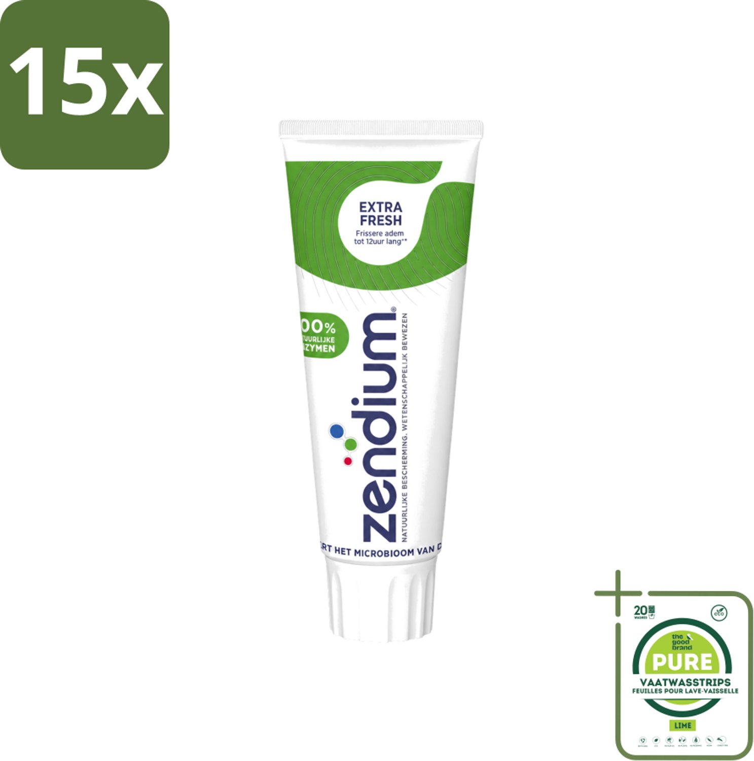 15 x Zendium - Extra Fresh - Tandpasta - Natuurlijke Enzymen - 75 ml - Grootverpakking - Vaatwasstrips - Tandpasta - Enzymen - Natuurlijke Tandpasta - Mondverzorging - Frisse Adem