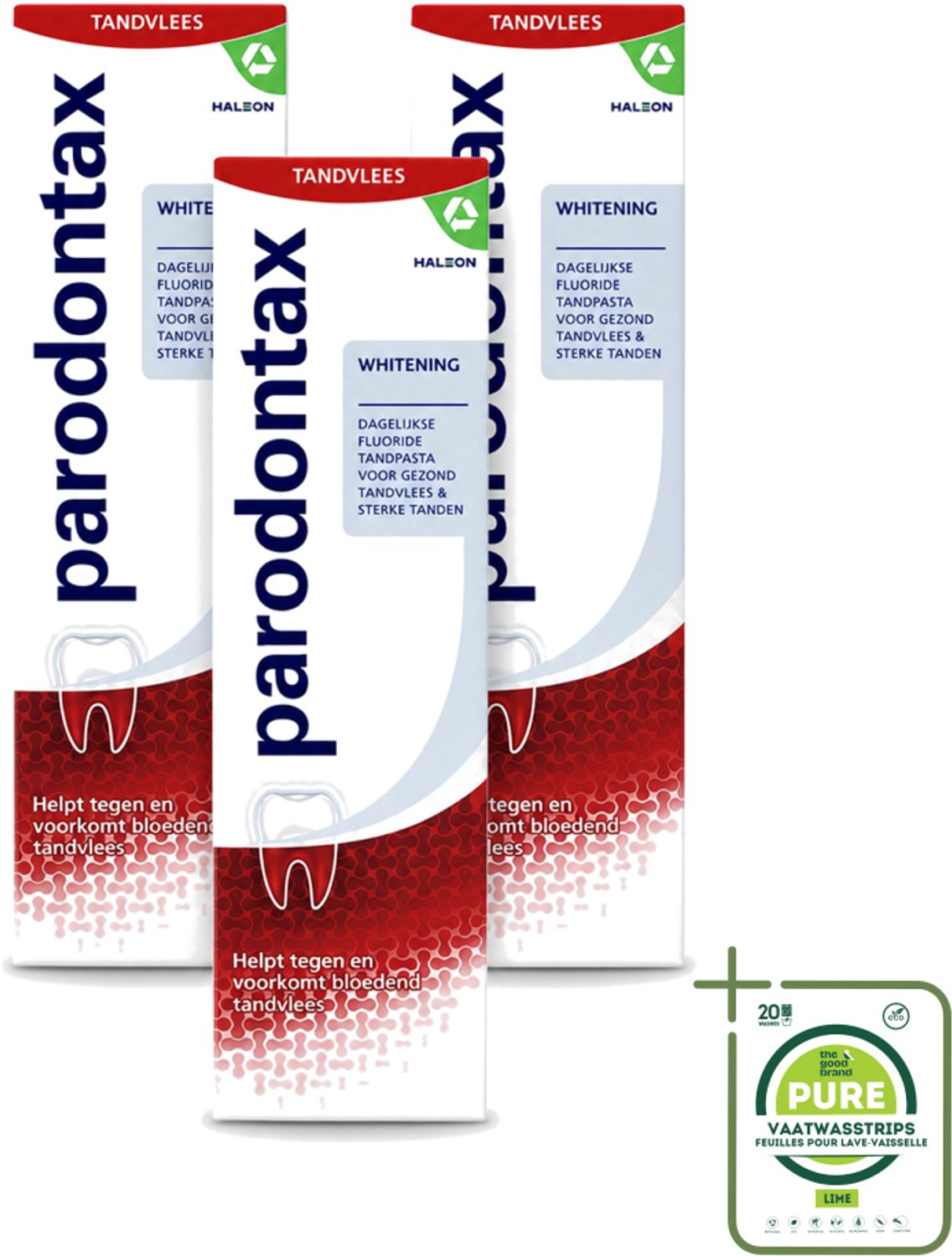 3 x Parodontax - Tandpasta - Whitening - 75ml - Grootverpakking - Vaatwasstrips - Tandpasta - Tanden Witter Maken - Tandplak Verwijderen - Bloedend Tandvlees - Fluoride