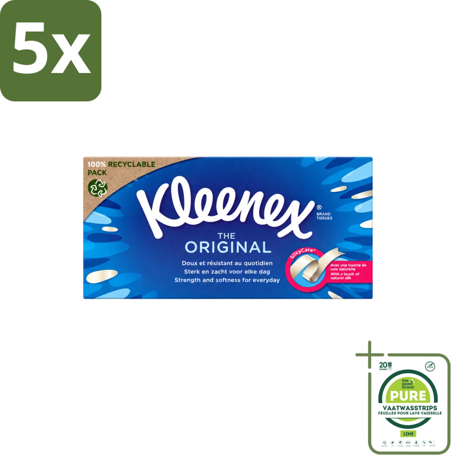5 x Kleenex - Tissues - The Original - Voor Dagelijks Gebruik - 72 Stuks - Grootverpakking - Vaatwasstrips - Tissue - Neusdoek - Zachte Tissue - Gezin - Verkoudheid