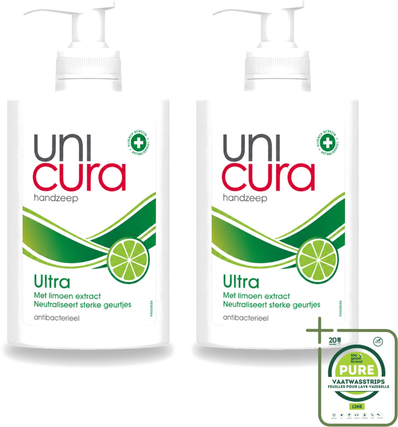 2 x Unicura - Vloeibare Zeep Ultra - Verzorgend - 250 ml Pomp - Grootverpakking - Vaatwasstrips - Handzeep - Antibacteriële Handzeep - Hygiëne - Handverzorging - Natuurlijke Handzeep