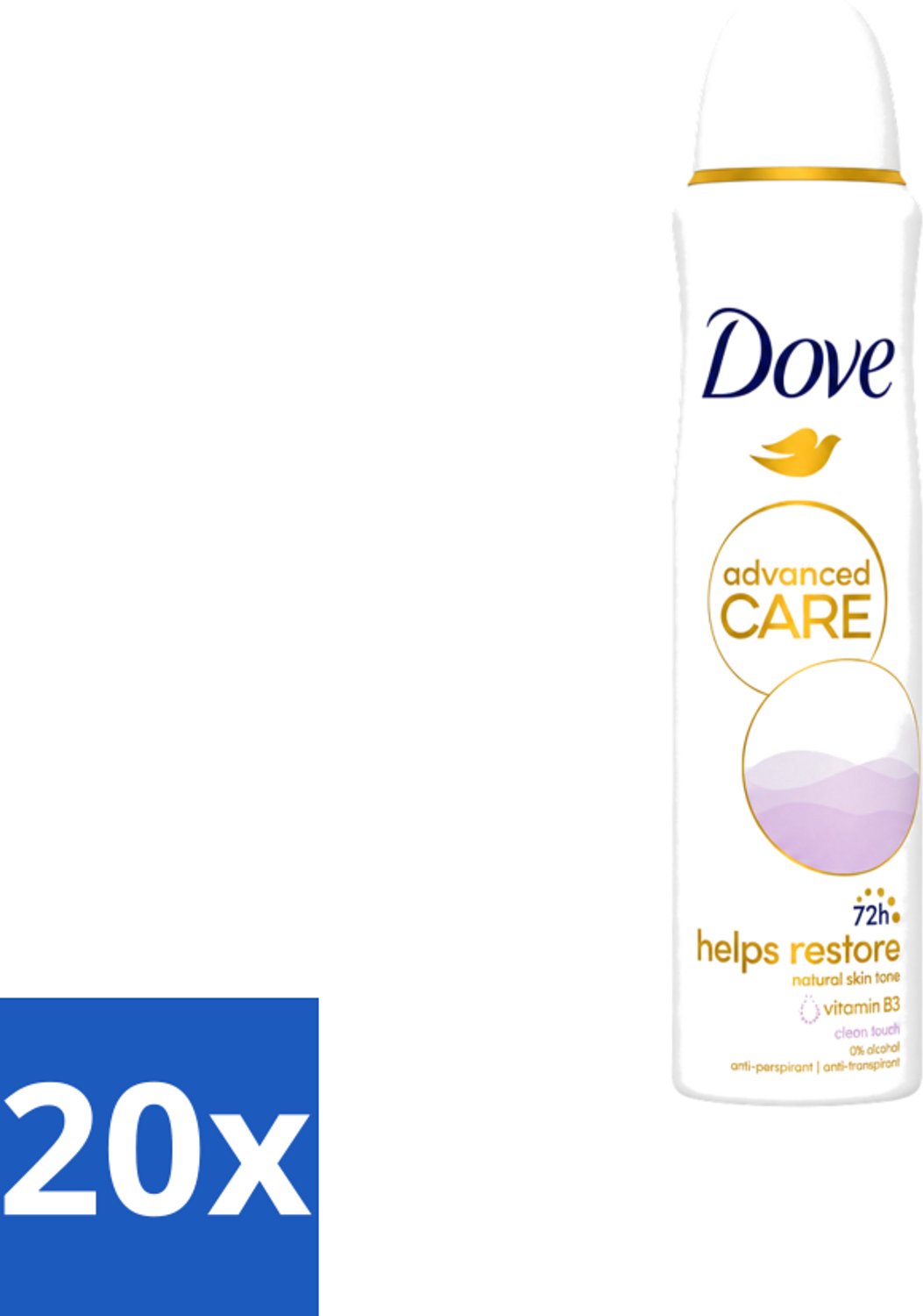 20 x Dove - Deodorant - Spray Clean Touch - Zachte geur en verzorging - 150 ml - Voordeelverpakking - 20 stuks