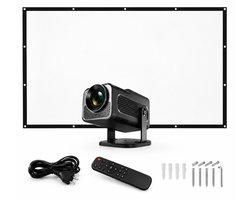 Mini Thuisbioscoop Set - Smart 1080P Full HD Beamer met 100 Inch Projectiescherm - Android 11 & WiFi 6 - 300 ANSI Lumen - Zwart