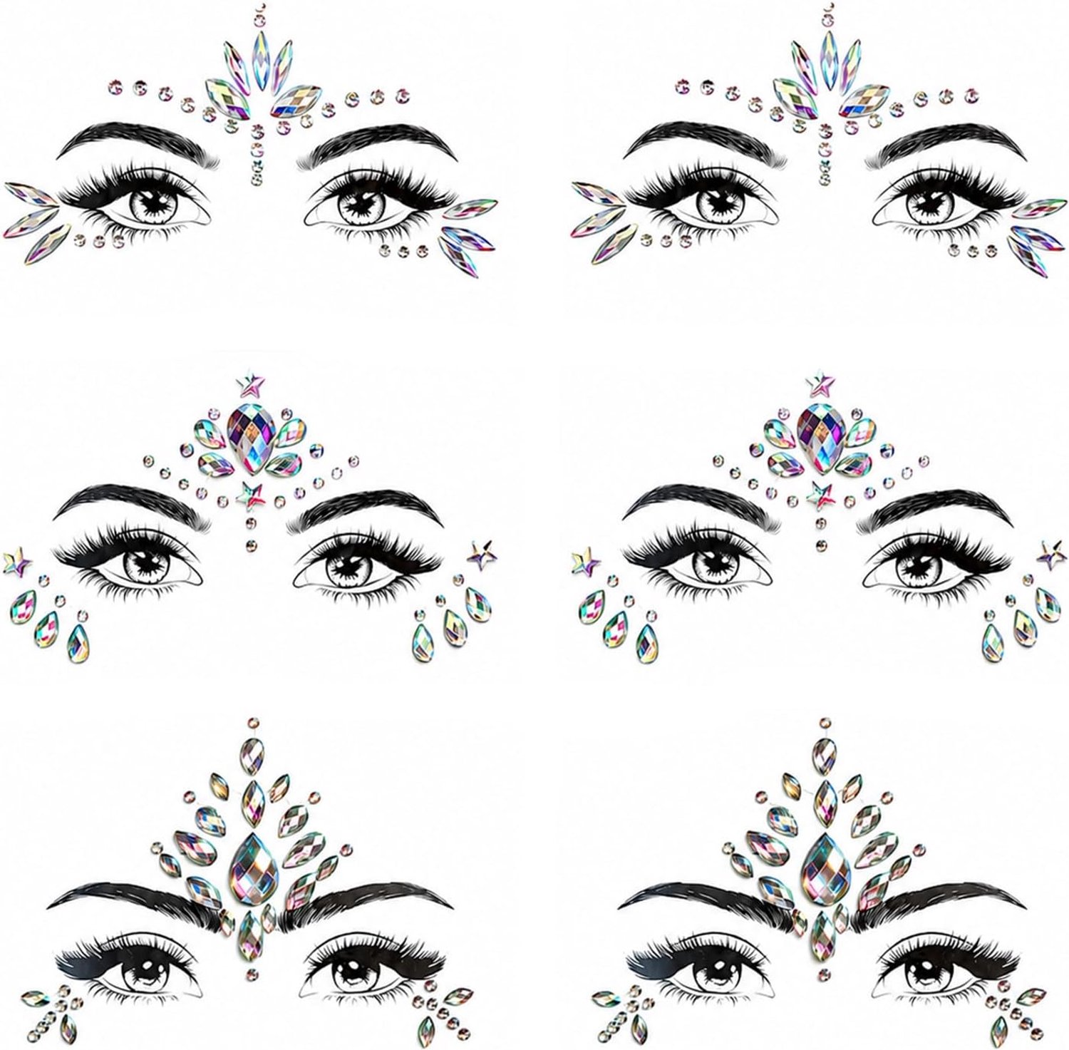 6 Vellen Gezichtsstickers Strass Festival Stickers Voor Gezicht