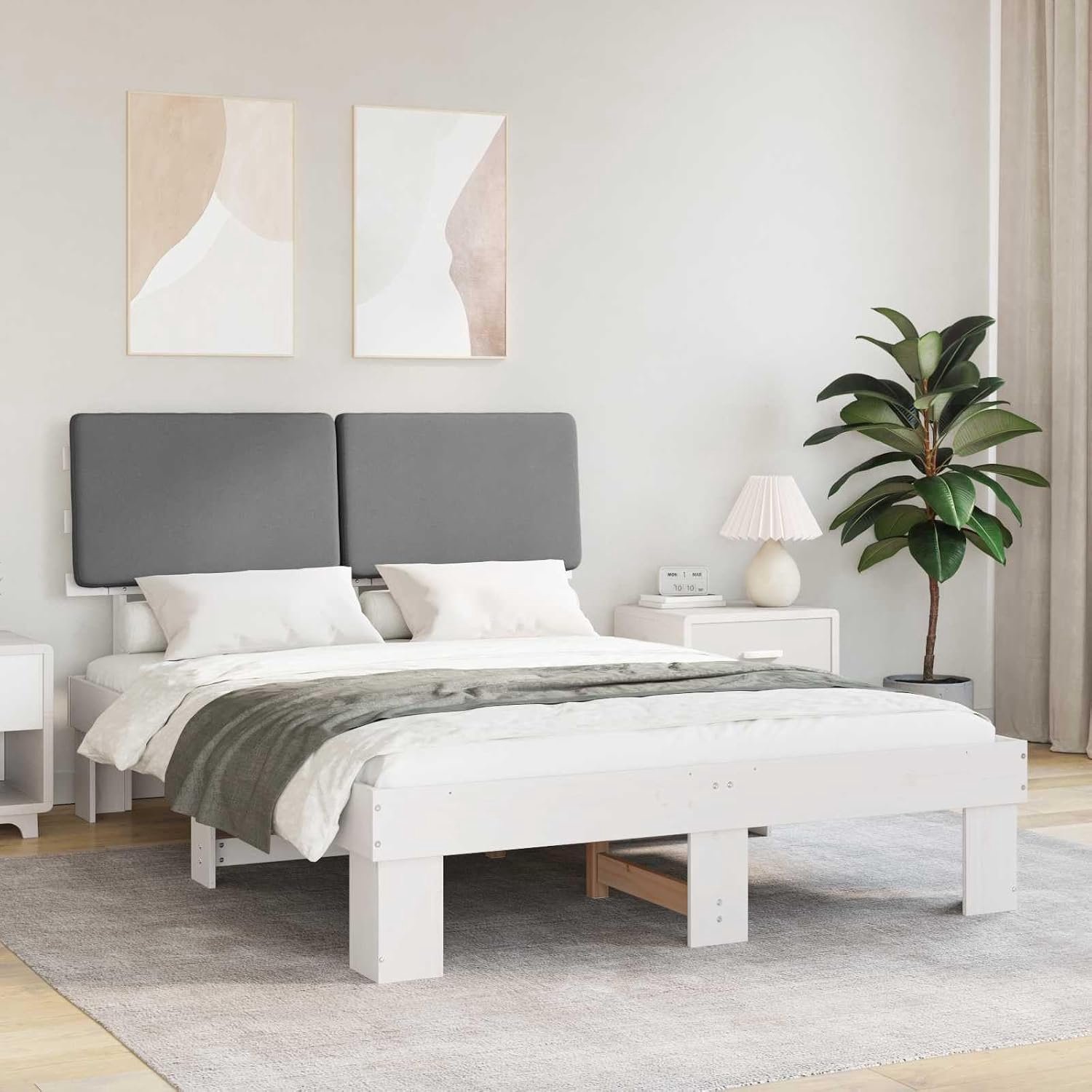 Grenenhout Gestoffe Hoofdeind Lichtgrijs 160 x 200 cm