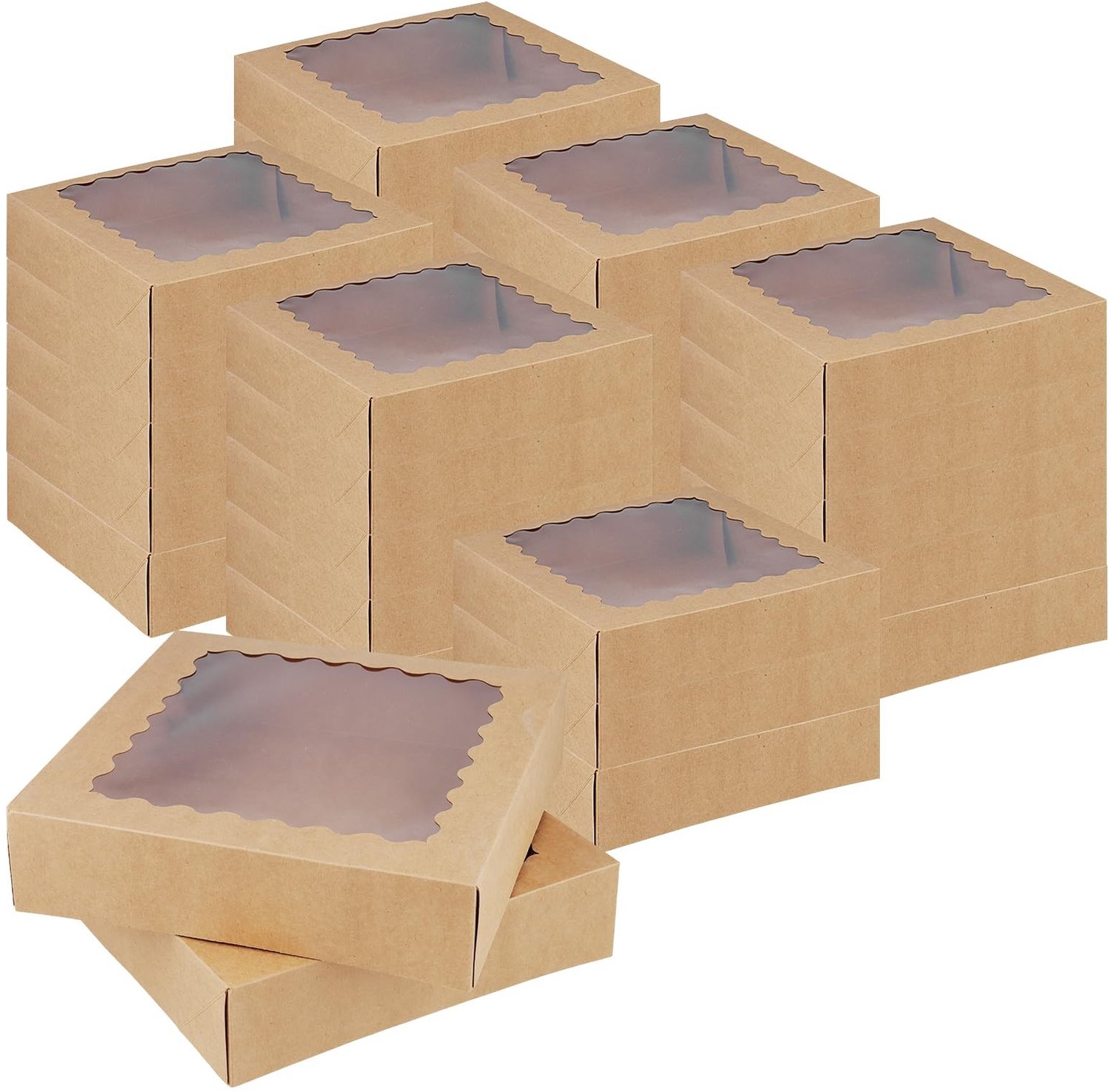Set van 30 Kraft Papieren Bakdozen met Venster - 25,5 x 25,5 x 6,5 cm