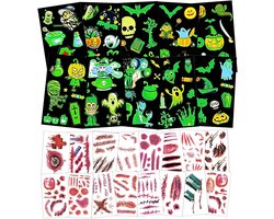 Tattoo, 30 vellen Halloween-tatoeages voor kinderen, cadeautje, Halloween-tattoo, oplichtend gezicht, blacklight-decoratie voor maskerade, party, make-up, griezelfeest, kinderverjaardag