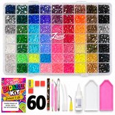 Zirevi® Bedazzle Kit Premium met Lijm - 60 Kleuren - 48.000 Strass Steentjes - Rhinestones Bedazzling Set - Sterke Strass Lijm & Metalen Doseernaald - Pincet, Pickup Pen, Wax Blokjes, Sorteerbakjes, Spatel, Puntenslijper