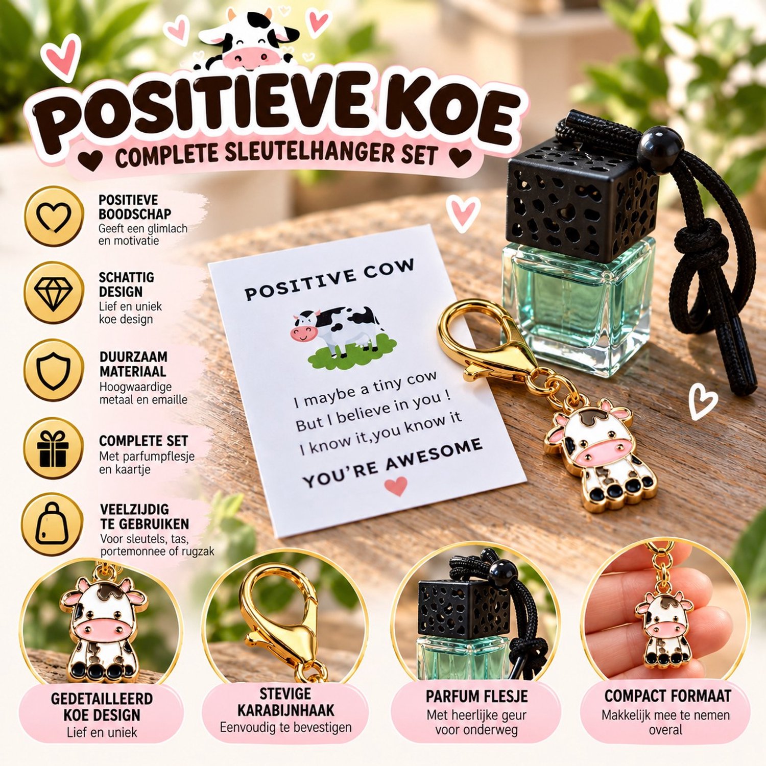 Autoparfum Koetje - 8ml - Positive COW - Oosters Hamam | AANBIEDING | 8ml | met Geluksbrenger | Traditional Hammam Ritual Overseas | Autogeurtje | Autogeur | Auto Luchtverfrisser | Auto parfum | Car scent | Kerstcadeau | Verjaardagscadeau