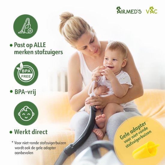 Airmed’s Vac neuszuiger voor baby en peuter – Vanaf geboorte – Met zuigkrachtbegrenzing – Voor aansluiting op stofzuiger — afbeelding 4