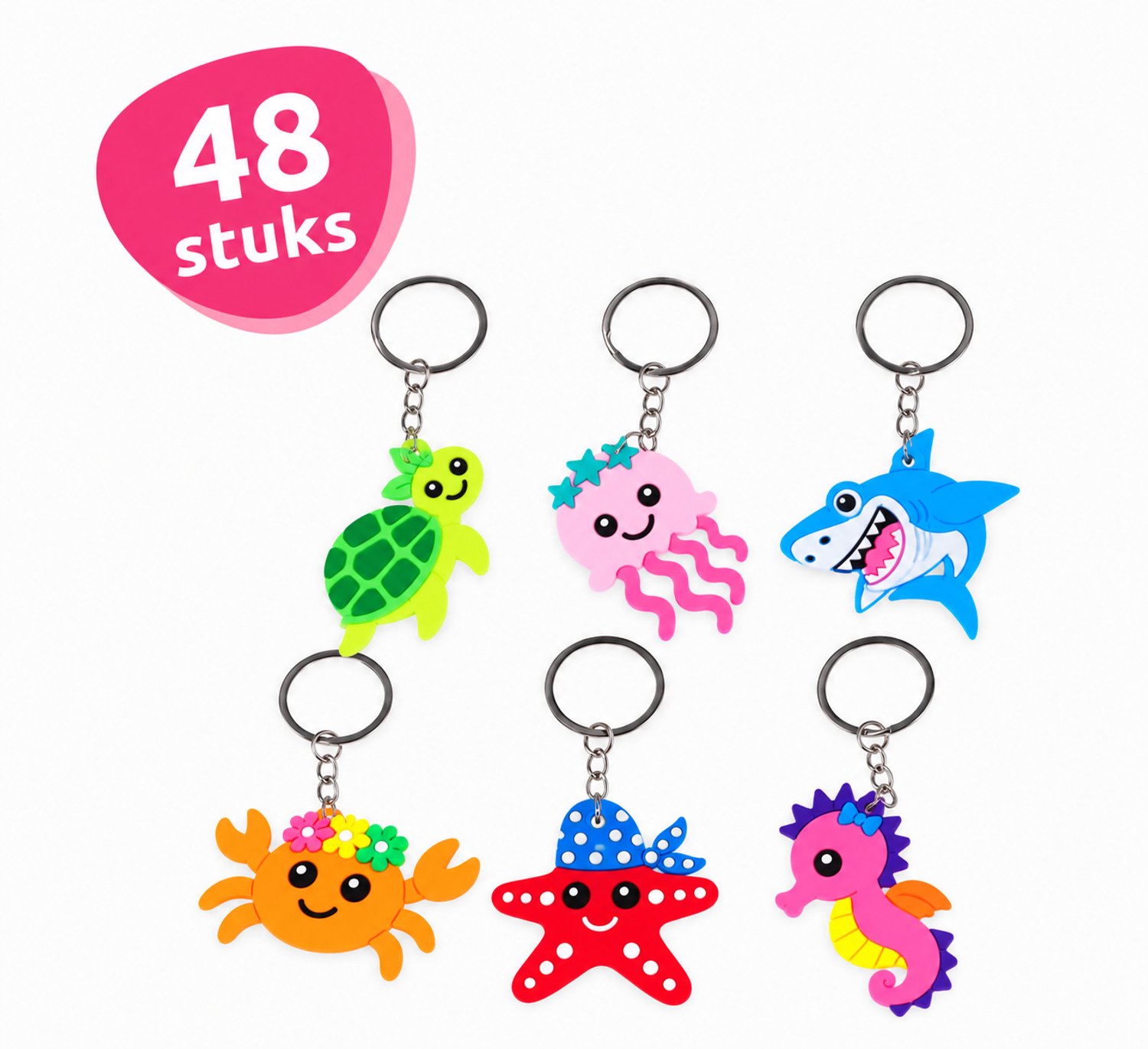 Isa's Friends® - Uitdeelcadeaus Sleutelhangers Zeedieren - 48 stuks - Traktatie - Uitdeelcadeautjes voor Kinderen