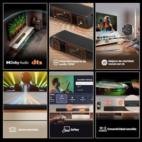 Hisense HS1000 - 2.0-kanaals soundbar - 120W maximaal audiovermogen - Dolby Audio, DTS Virtual: X, Voice Enhanced, TV Mode, EzPlay — afbeelding 3