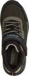 Bovenaanzicht van een zwarte en olijfgroene Skechers sneaker met Skech-Tex technologie.