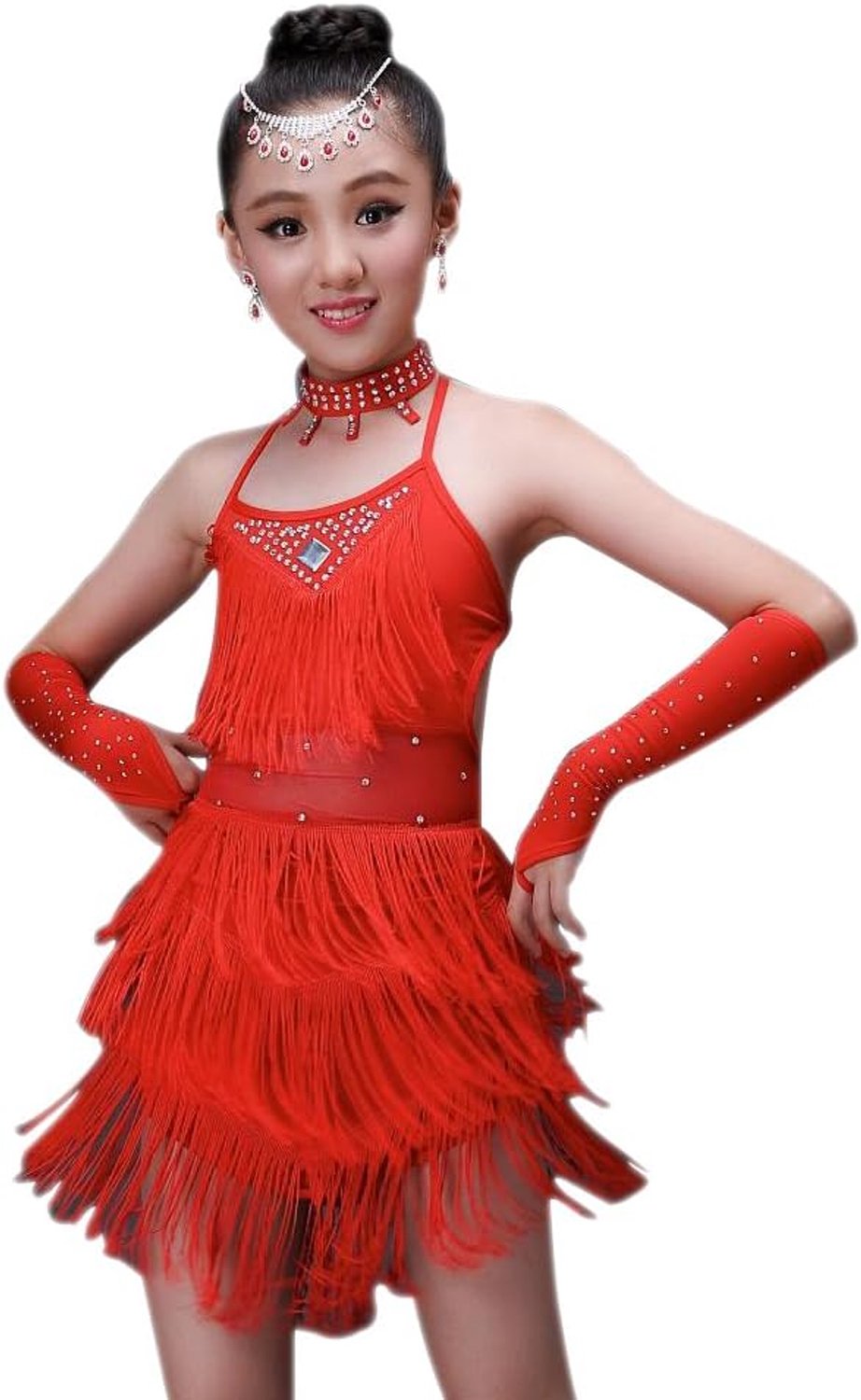 Meisjes Prestaties Ballroom Kostuum Pailletten Salsa Tango Kwast Latin Dance Jurk