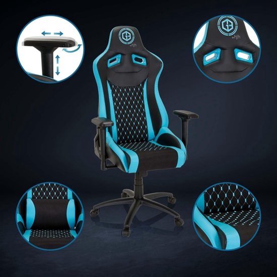 Stoel van stof en kunstleder - Ergonomische bureaustoel - Comfortabel zitten - 3D-verstelbare armleuningen - 147 cm hoog - Zwart turkoois — afbeelding 2