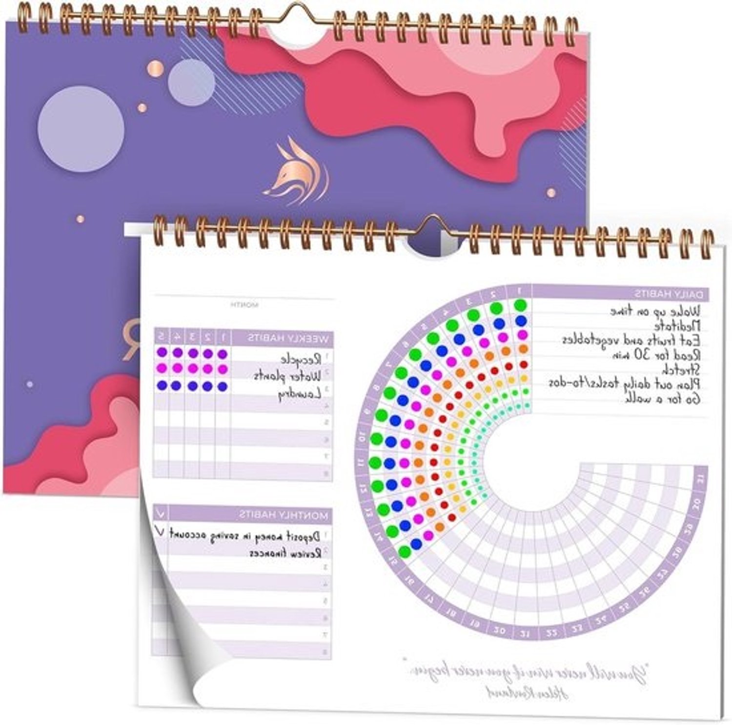 Gewoontekalender cirkel - Dagelijkse tracker - Gewoonten opbouwen - 24 maanden ongedateerd - 10 x 8 Inch - Lavendel rood