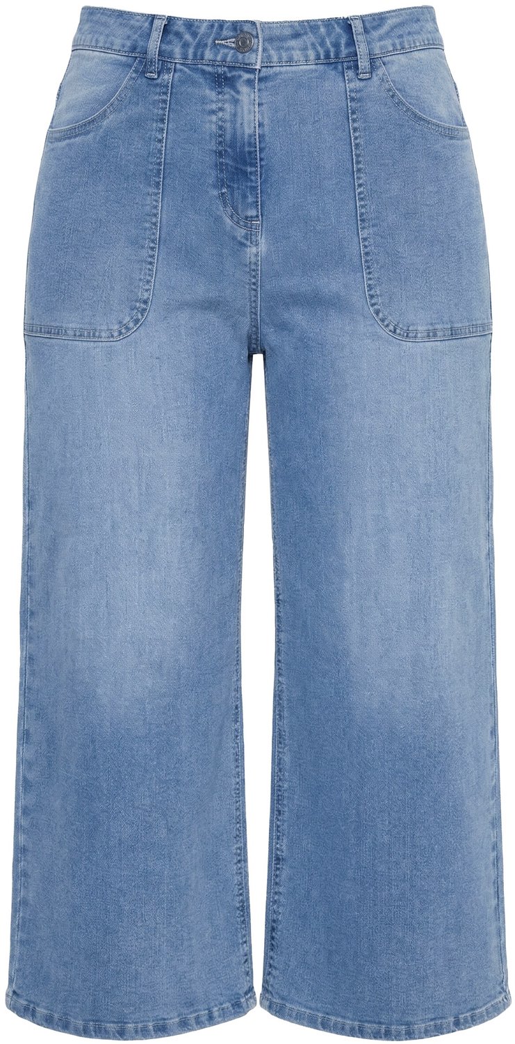 Ulla Popken - Dames - Jeans-culotte Mary wijde pijpen comfortabele tailleband - Licht blauw denim - Maat 48