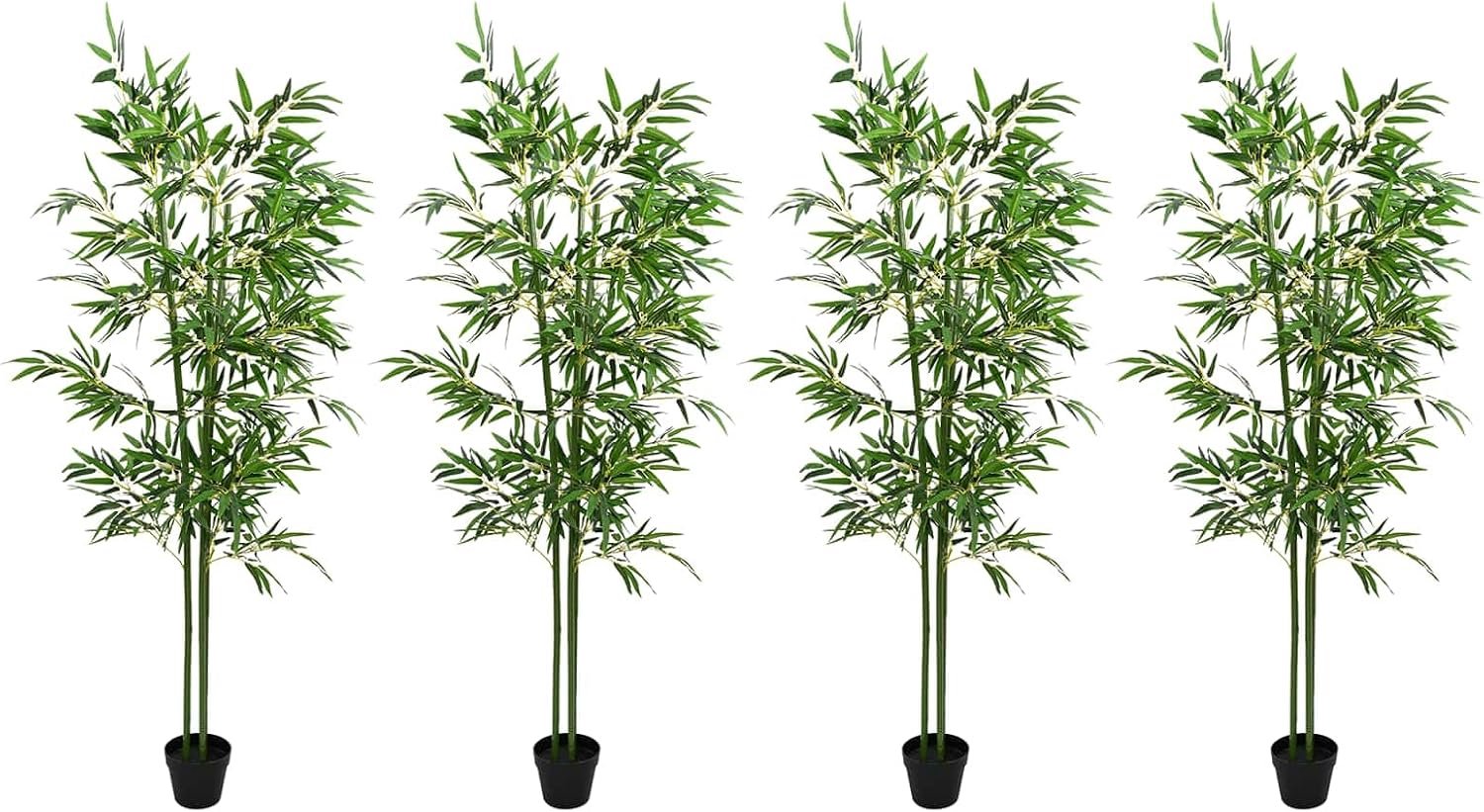 Set van 4 kunstmatige bamboeboom, 60 x 18 x 190 cm, realistische kunstplant voor woonkamer en kantoor