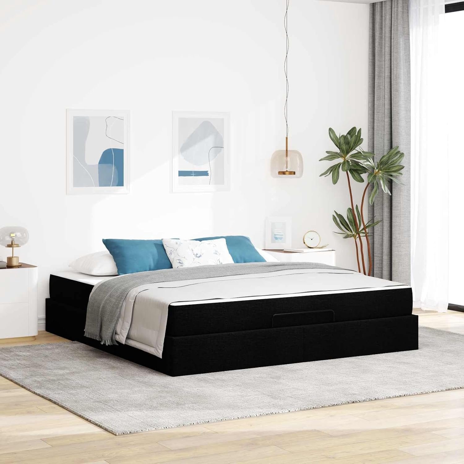 Stof met opberglades modern slaapkamermeubel 180x200 cm zwart