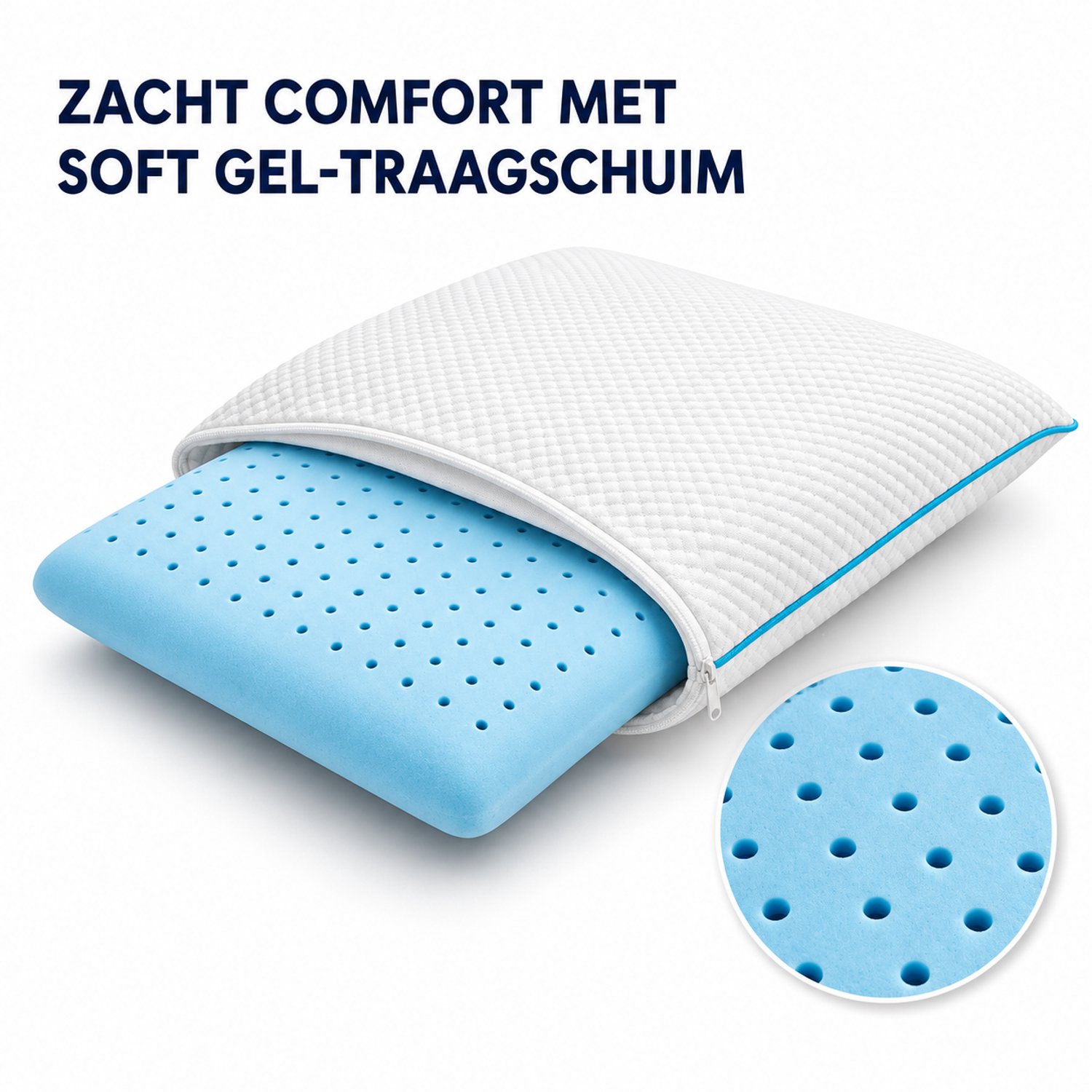 Dormidor CloudBlue Hoofdkussen – Geperforeerd Soft Gel Traagschuim – Ergonomische Ondersteuning – Optimale Ventilatie – 60 × 40 cm Blauw