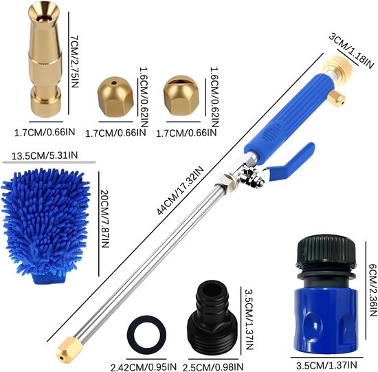 Jet, waterpistool, hogedrukwaterpistool, sproeilans voor tuinslang, hogedruk-power-wasser, autohogedruk-waterpistool, tuinwaterpistool, blauw 3 — afbeelding 2