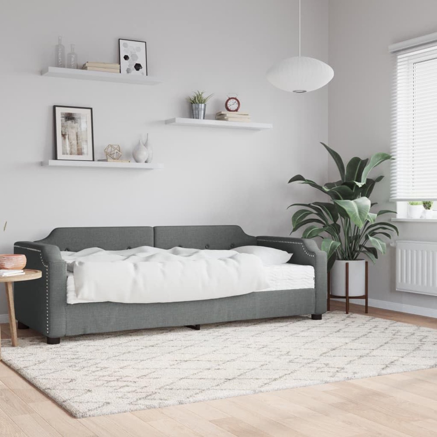 2 in 1 slaapbank met schuimmatras bank en bed donkergrijs 100x200 cm