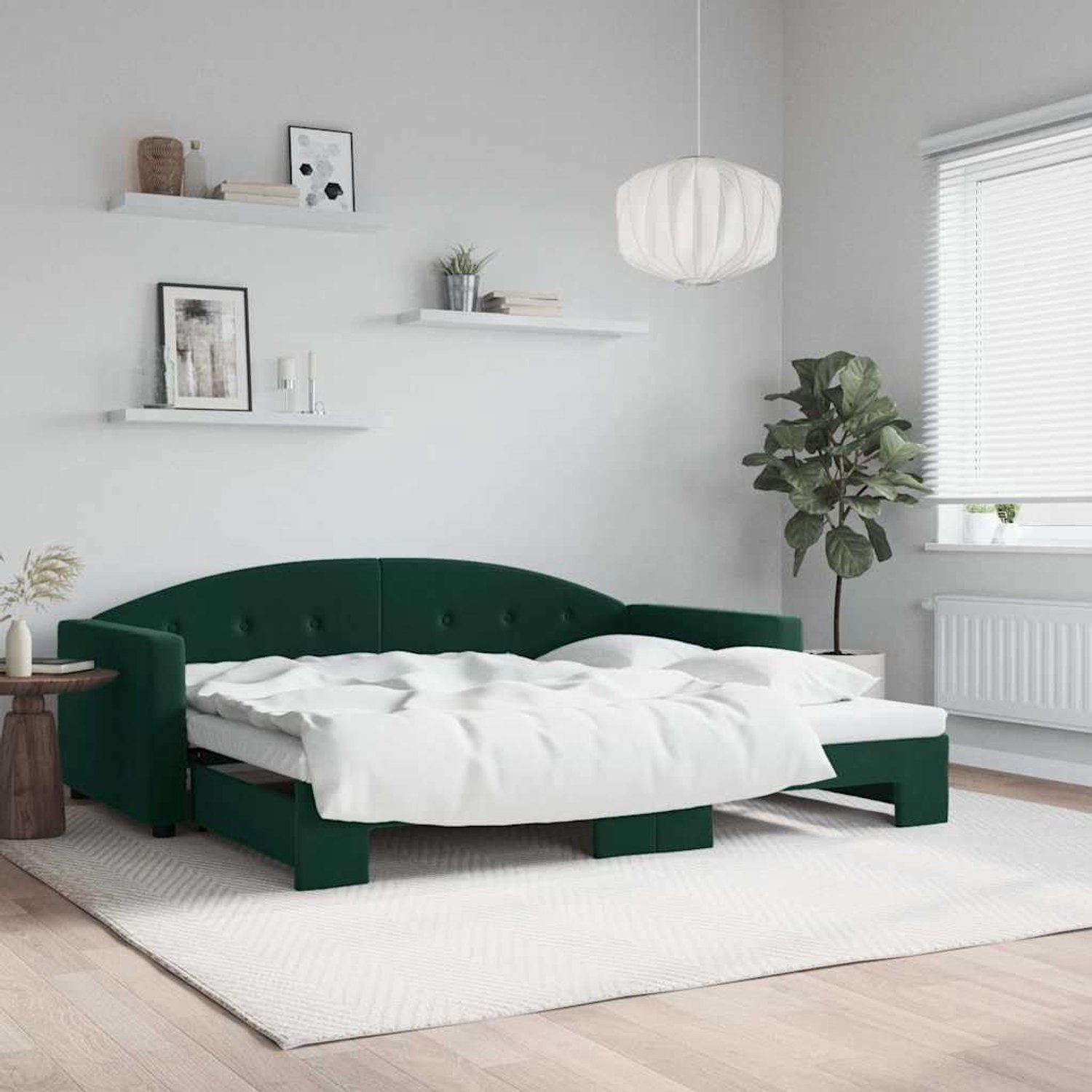 2 in 1 slaapbank met onderschuifbed donkergroen 90x200 cm