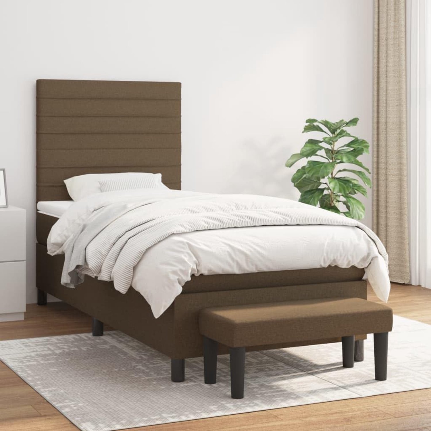 Stof Verstelbaar hoofdbord Pocketvering matras Donkerbruin 90x190