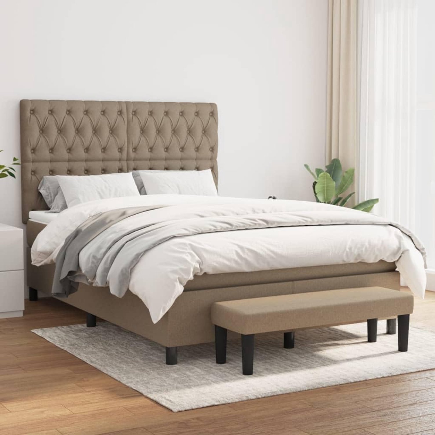 Stof Verstelbaar hoofdbord Boxspringbed Taupe 140x190 cm
