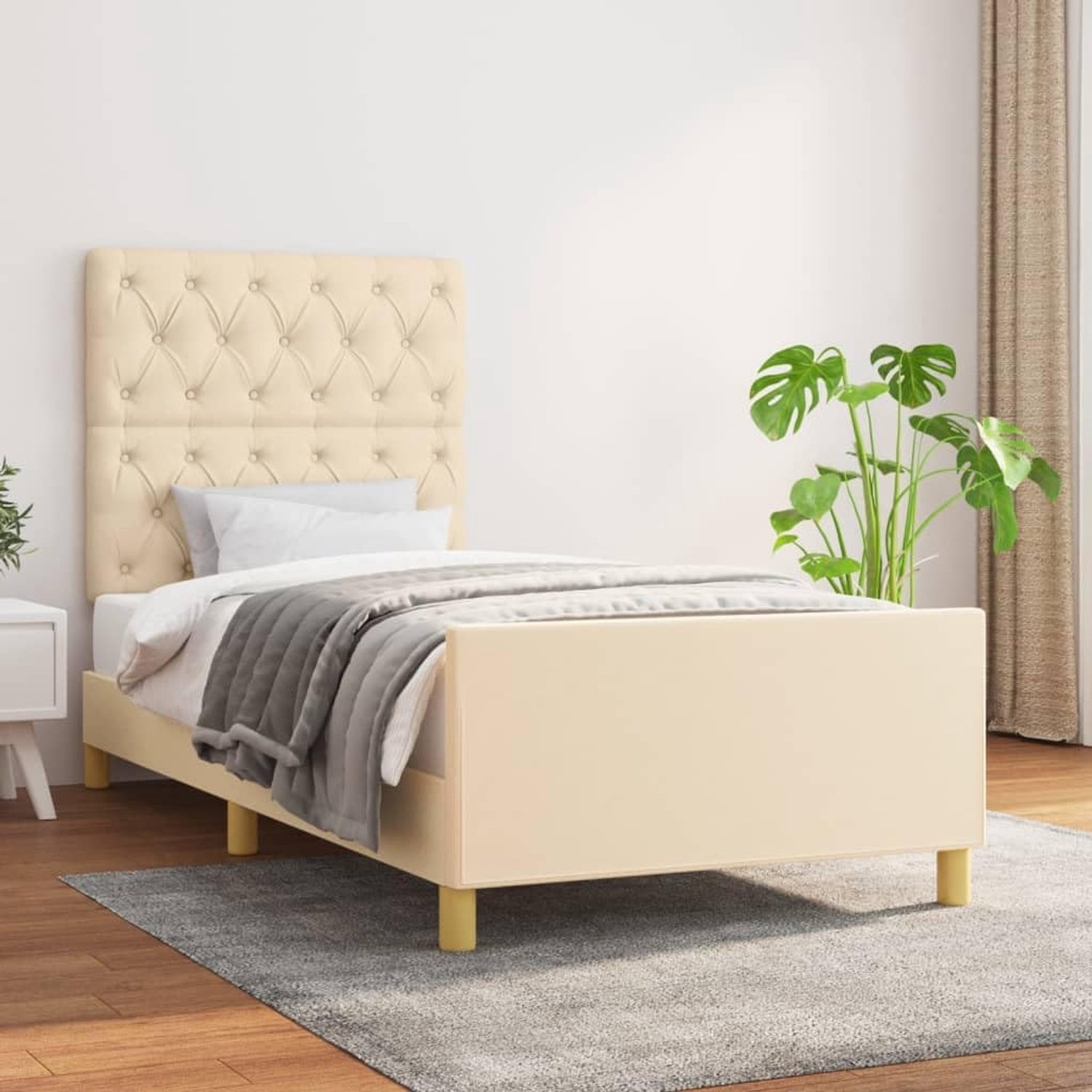 Stoffen In hoogte verstelbaar hoofdeinde Bedframe 80x200 cm crème