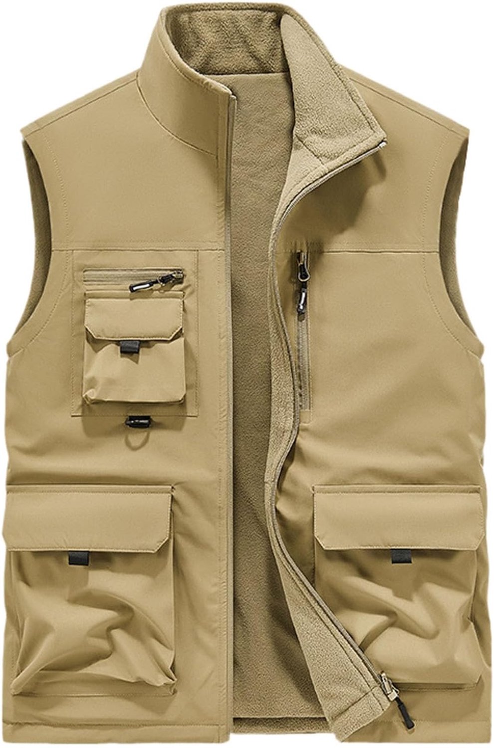 Vest met ritssluiting voor heren, warme outdoorkleding, mouwloos, gevoerd, voor de winter