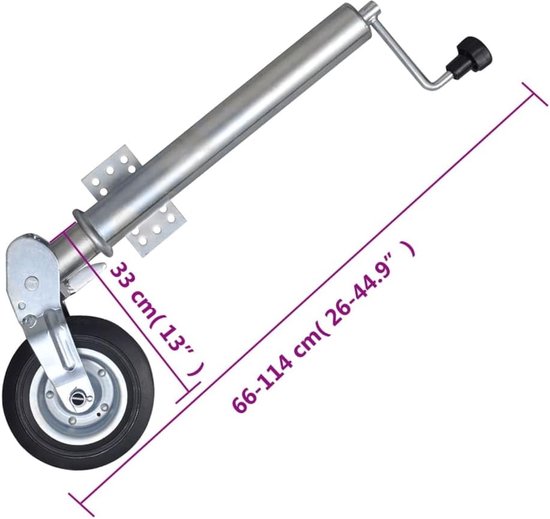 Steunwiel 60 mm incl. 2 steunbuizen en 2 klemmen, verzinkt staal, 400 kg draagkracht, voor caravans en aanhangers — afbeelding 5
