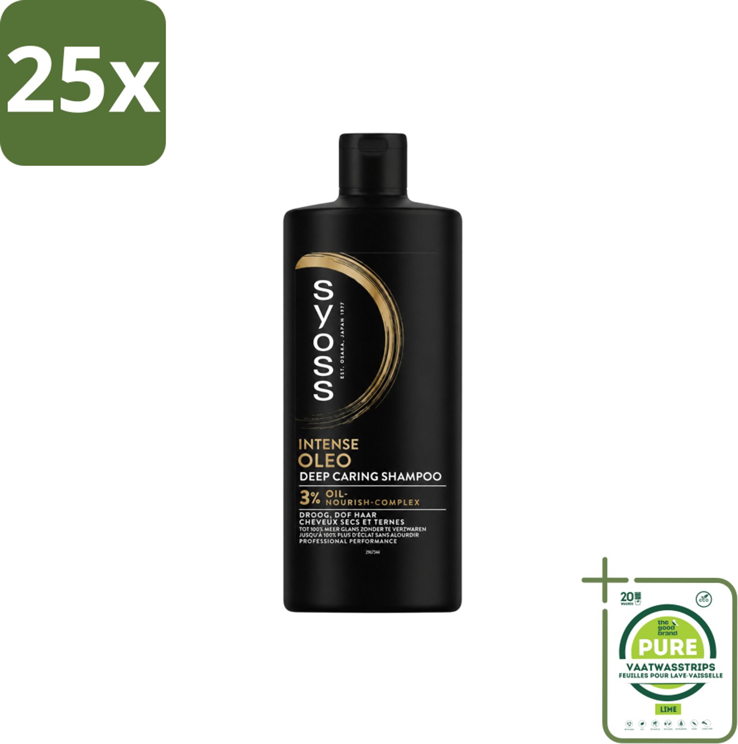 25 x Syoss – Shampoo – Oleo – 440 ml - Grootverpakking - Vaatwasstrips - Voedend Shampoo - Droog Haar - Beschadigd Haar - Haar Herstellen - Haar Glans