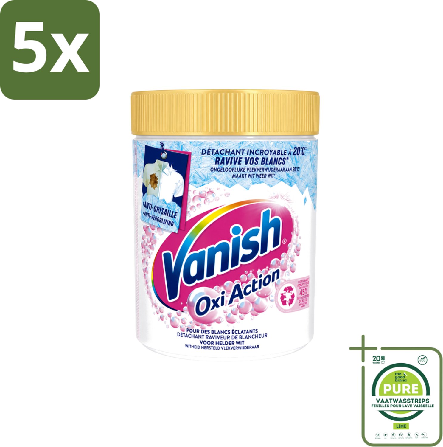 5 x Vanish – Wasbooster Poeder – Oxi Action Whitening Witte Was – 940 g - Grootverpakking - Vaatwasstrips - Wasbooster - Witte Was - Vlekverwijderaar - Zuurstoftechnologie - Wasprogramma