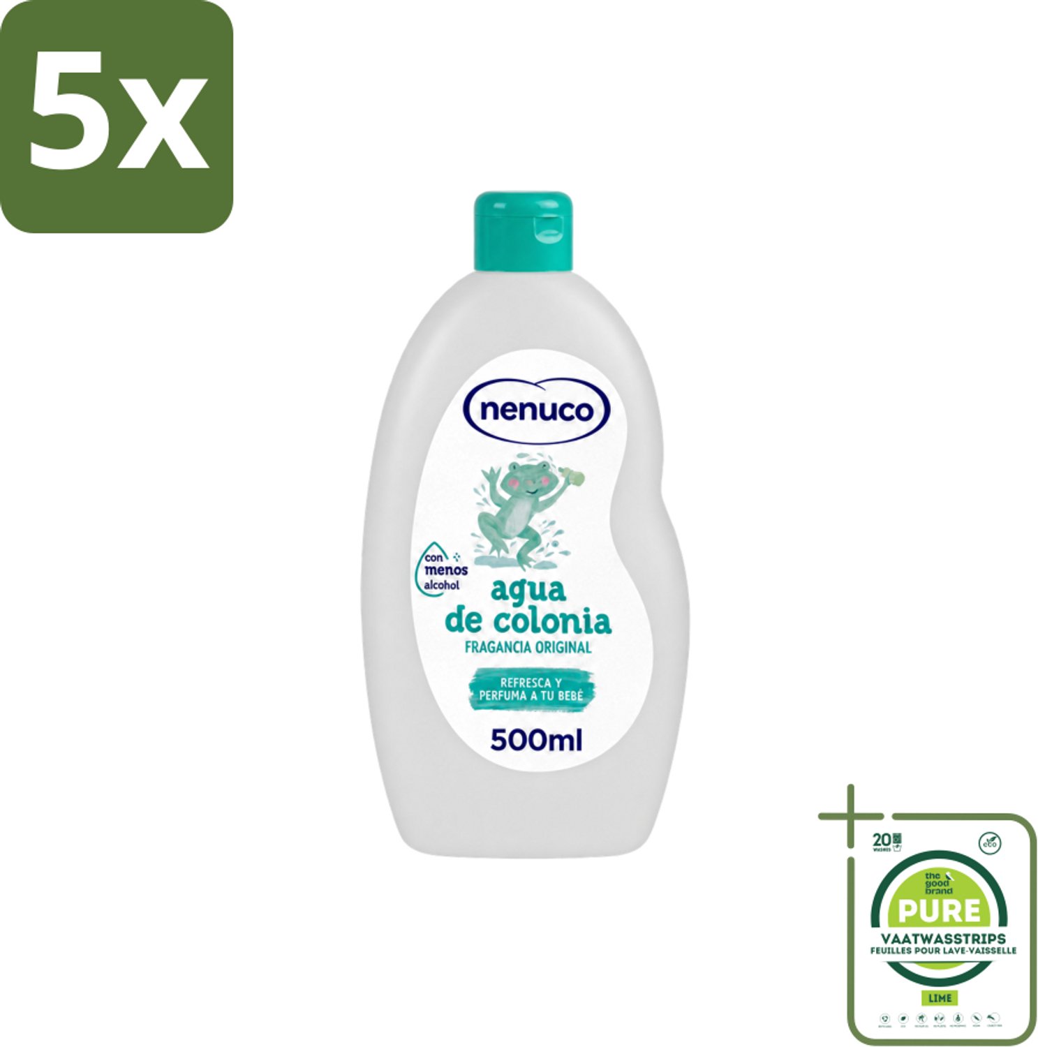 5 x Nenuco – Haarlotion – Agua de Colonia – 500 ml - Grootverpakking - Vaatwasstrips - Agua De Colonia - Kinderparfum - Eau De Cologne - Frisheid - Poederige Geur