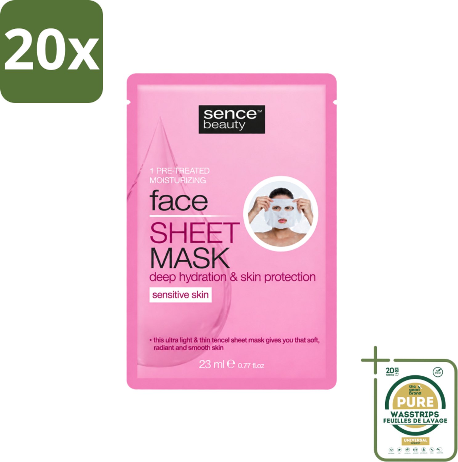 20 x Sence - Tencel - Gezichtsmasker - Hydraterend - 1 Gezichtsmasker - Wasstrips - Gezichtsmasker - Hydraterend Masker - Tencel Masker - Hyaluronzuur Masker - Menthol Masker